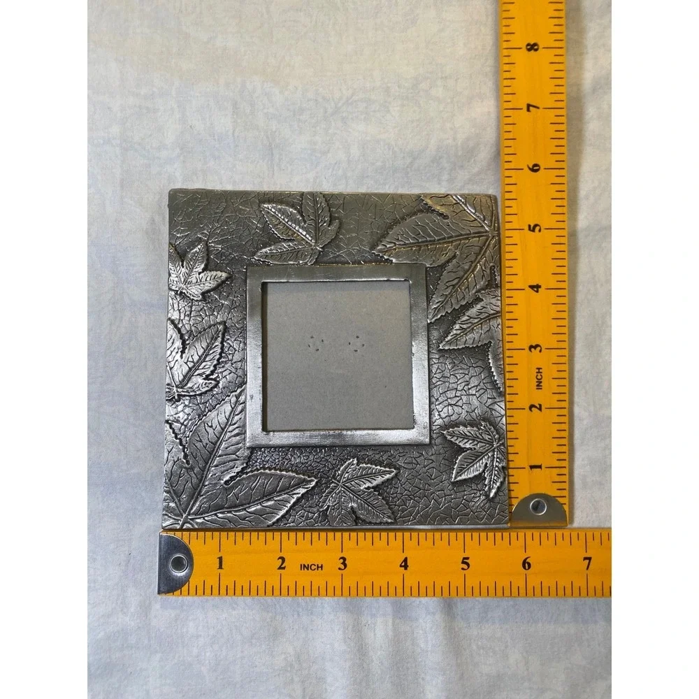 Vintage Pewter Leaf Picture Frame 3x3‎ Rustic Nature Design 5.75